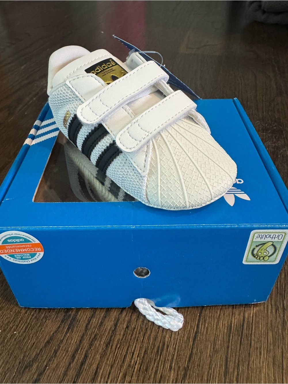 adidas White Baby Crib Shoe with Black Stripes